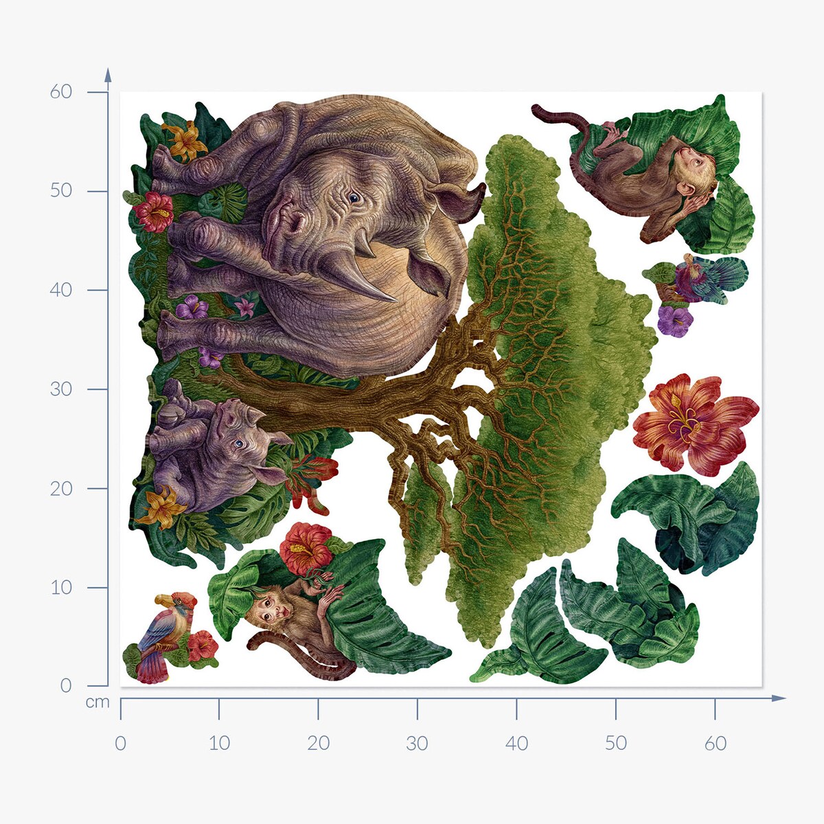 Zestaw naklejek na ścianę, Rysunkowe dzikie zwierzęta, 60cm