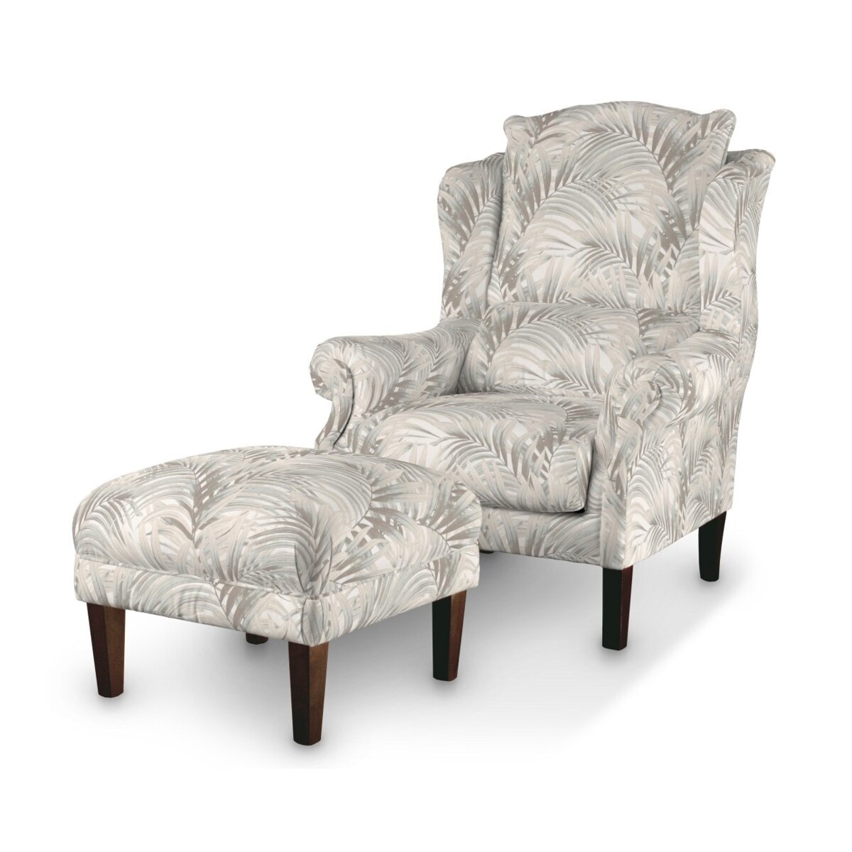 Podnóżek do fotela, beżowo-kremowe liście palmy na białym tle , 56 x 56 x 40 cm, Gardenia