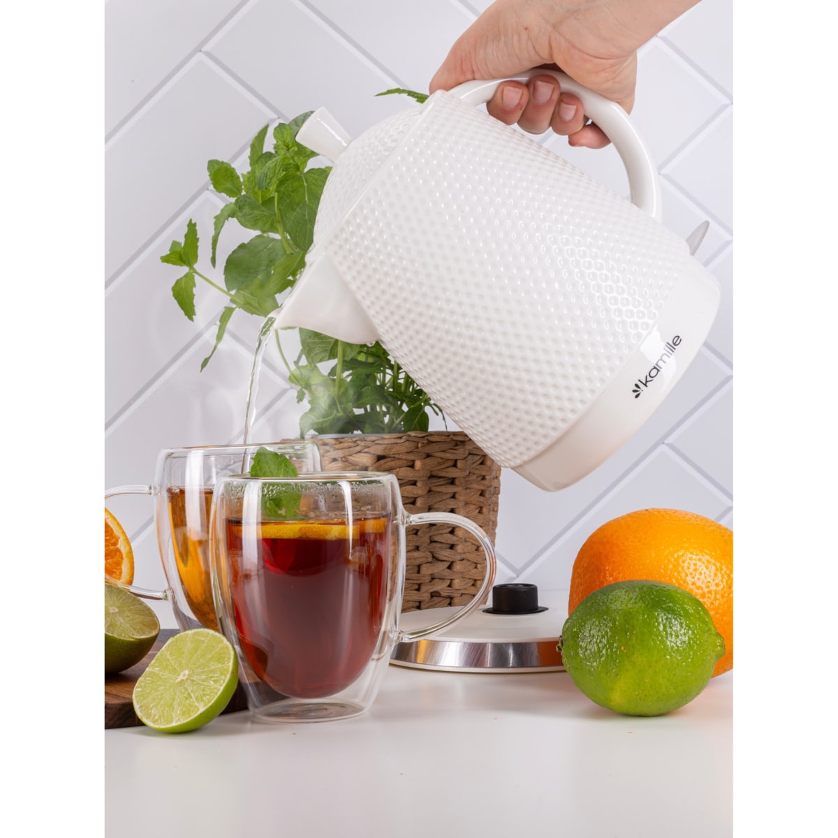 Czajnik elektryczny bezprzewodowy ceramiczny biały 1.5L KAMILLE