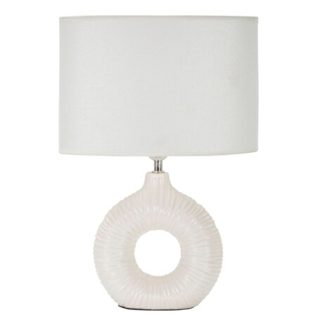 Lampa stołowa Seta, kolor biały, ceramika, żelazo i tkanina, 28,5 x 15 x 43 cm, 1 x E14, do salonu i sypialni, Mauro Ferretti
