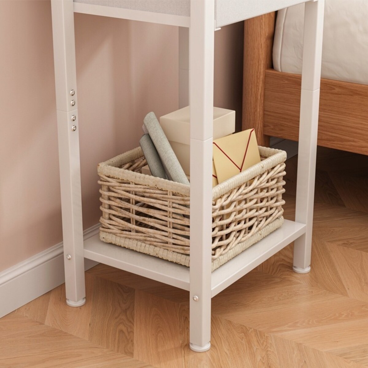 Stolik nocny komoda szafka z szufladą półką biały do sypialni salonu 38 cm