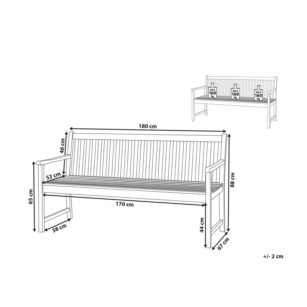 Ławka ogrodowa z certyfikowanego drewna 180 cm VIVARA