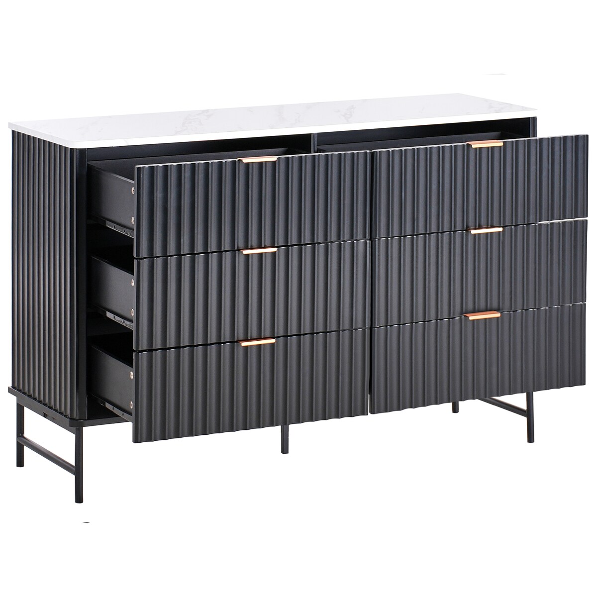 Komoda 6 szuflad GLASTONBURY Marmur/ czarny