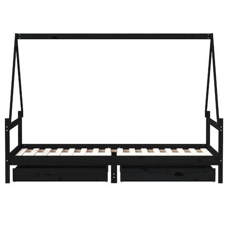 vidaXL Rama łóżka dziecięcego z szufladami, czarna, 90x200 cm, sosnowa