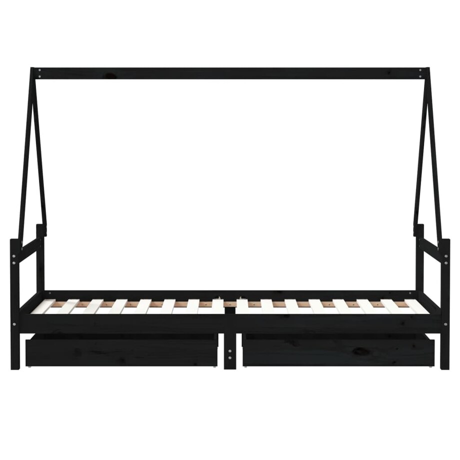 vidaXL Rama łóżka dziecięcego z szufladami, czarna, 90x200 cm, sosnowa
