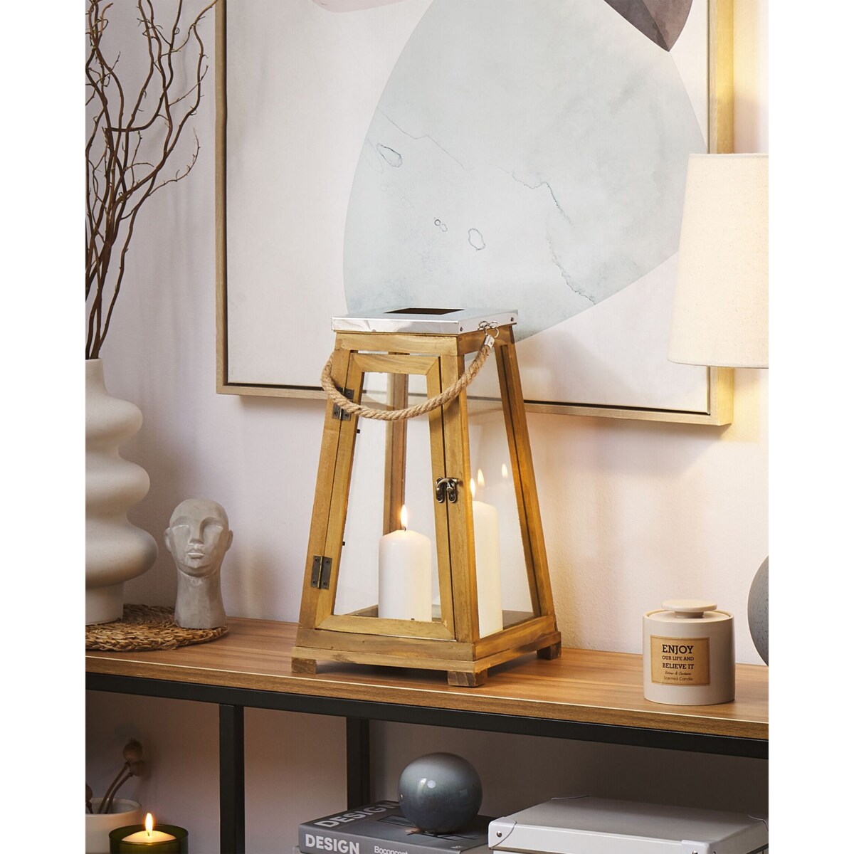 Lampion drewniany 39 cm brązowy PULAU