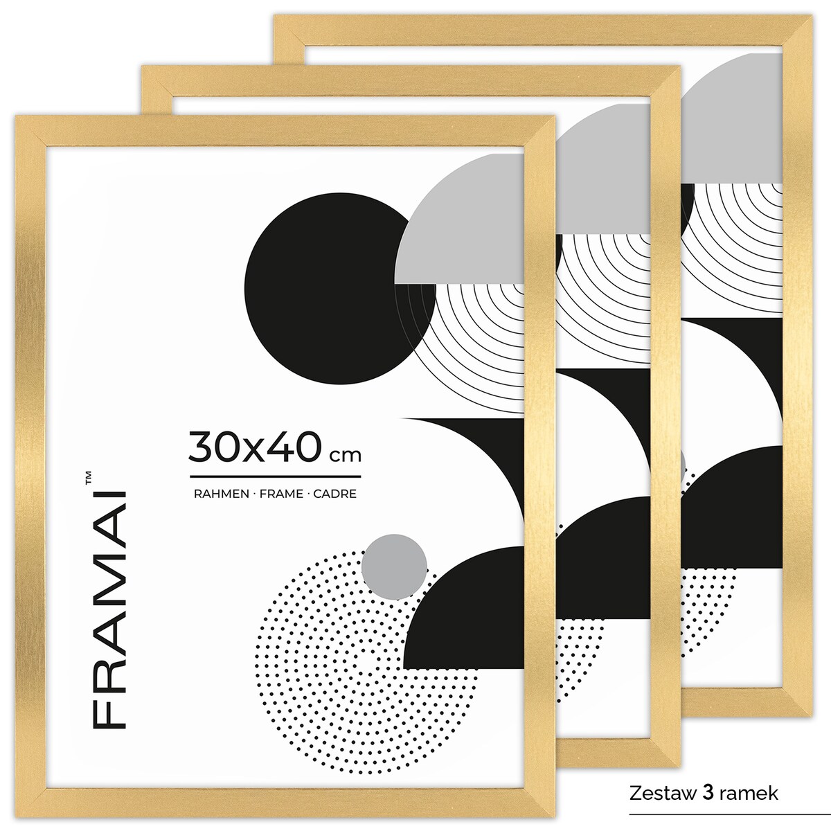 Pakiet 3 szt. złotych ramek na zdjęcia 30x40 cm FRAMAI®