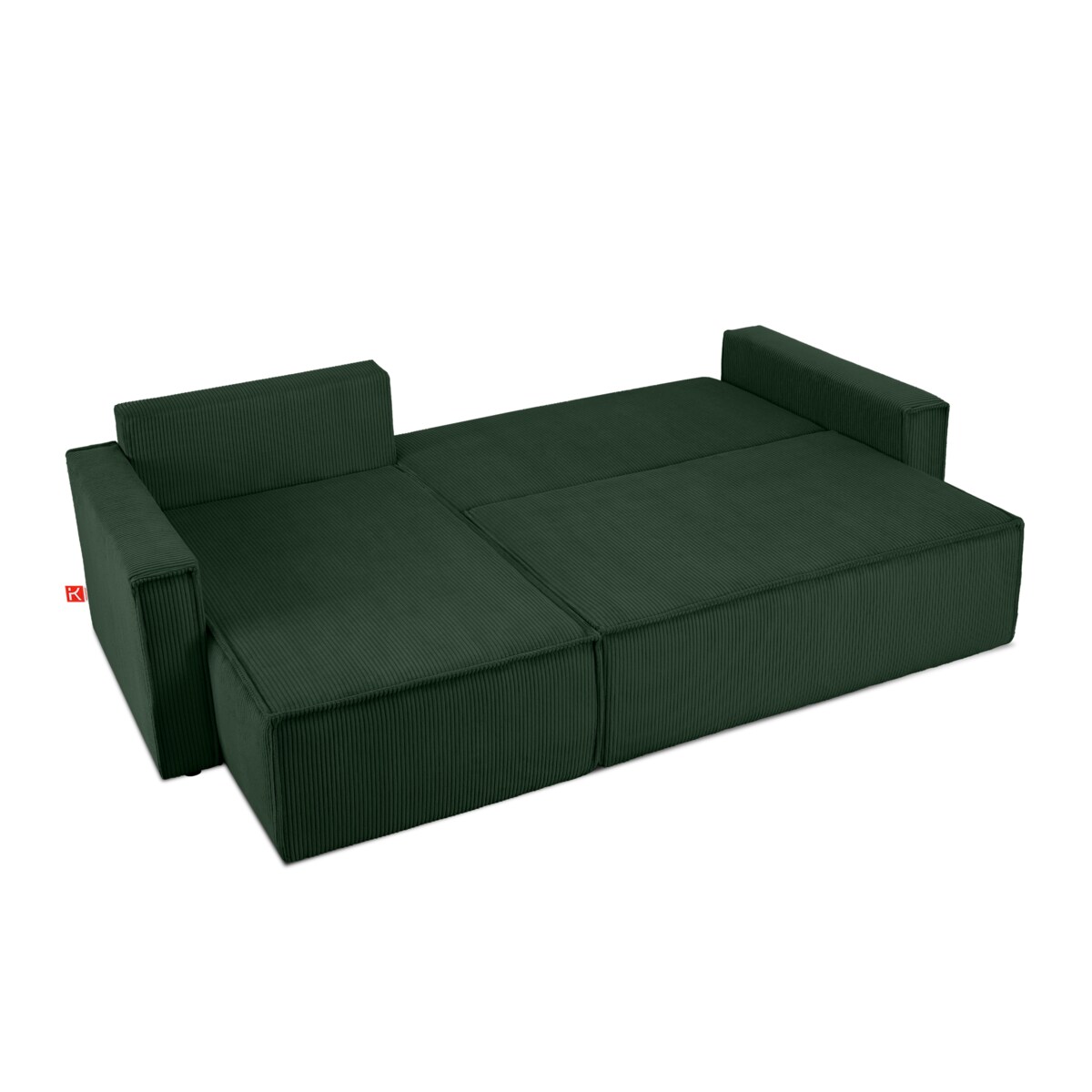 KONSIMO NAPI Duża rozkładana sztruksowa sofa, ciemnozielona, ​​prawa/lewa