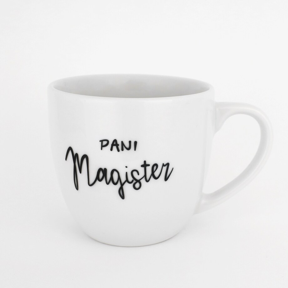 Biały kubek porcelanowy 300 ml - napis pani magister na ukończenie studiów dla absolwentki