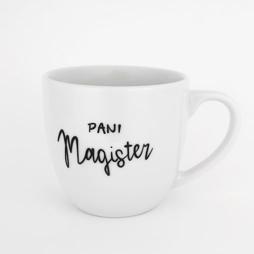 Biały kubek porcelanowy 300 ml - napis pani magister na ukończenie studiów dla absolwentki