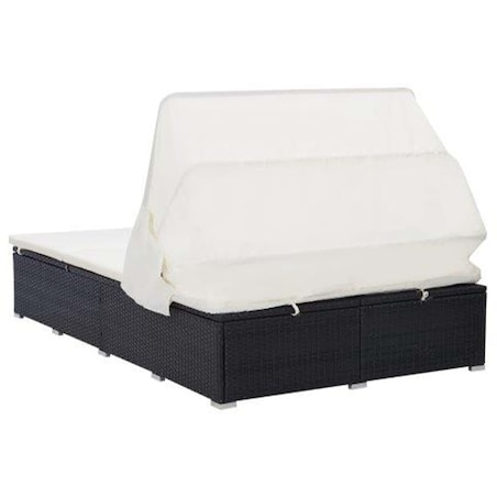 vidaXL 2-osobowy leżak z poduszką, polirattan, czarny