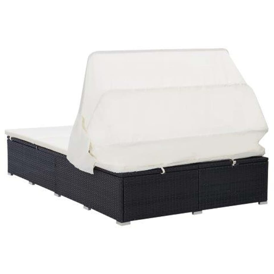 vidaXL 2-osobowy leżak z poduszką, polirattan, czarny