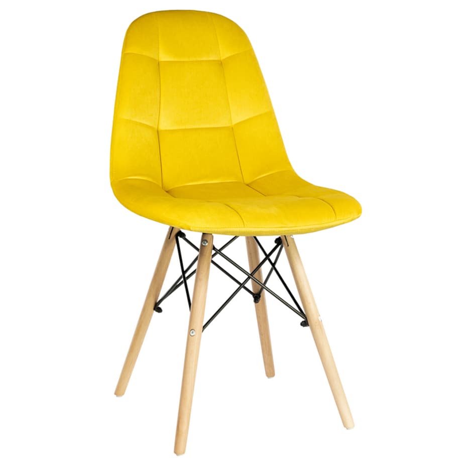 Krzesło tapicerowane welurowe skandynawskie żółte nowoczesne