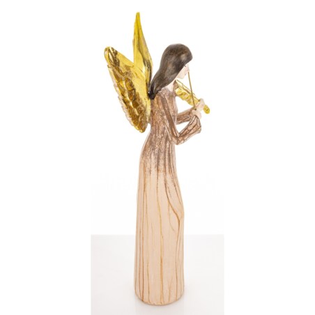 Dekoracja - anioł ze złotymi skrzydłami 34x15,5x8 cm ANGE-2 ze skrzypcami