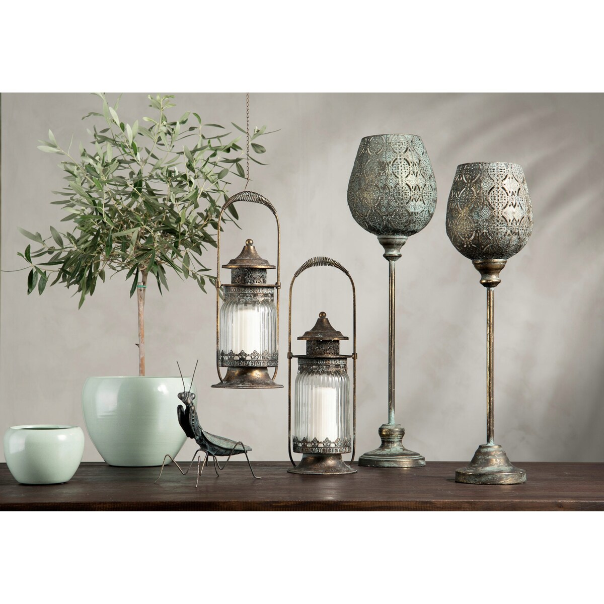 LAMPION STYL RETRO VINTAGE kolor stare złoto stojący / wiszący wys. 38cm