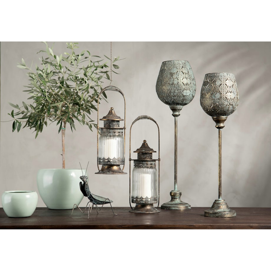 LAMPION STYL RETRO VINTAGE kolor stare złoto stojący / wiszący wys. 38cm