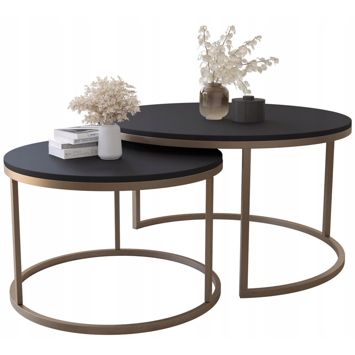 Zestaw 2 Stolików Kawowych Okrągłe INDUSTRIAL Czarny Złoty SOFT LOFT GOLD