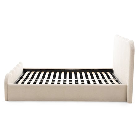 Łóżko 160x200 cm ze stelażem i pojemnikiem bouclé LANDER-2 jasnobeżowe