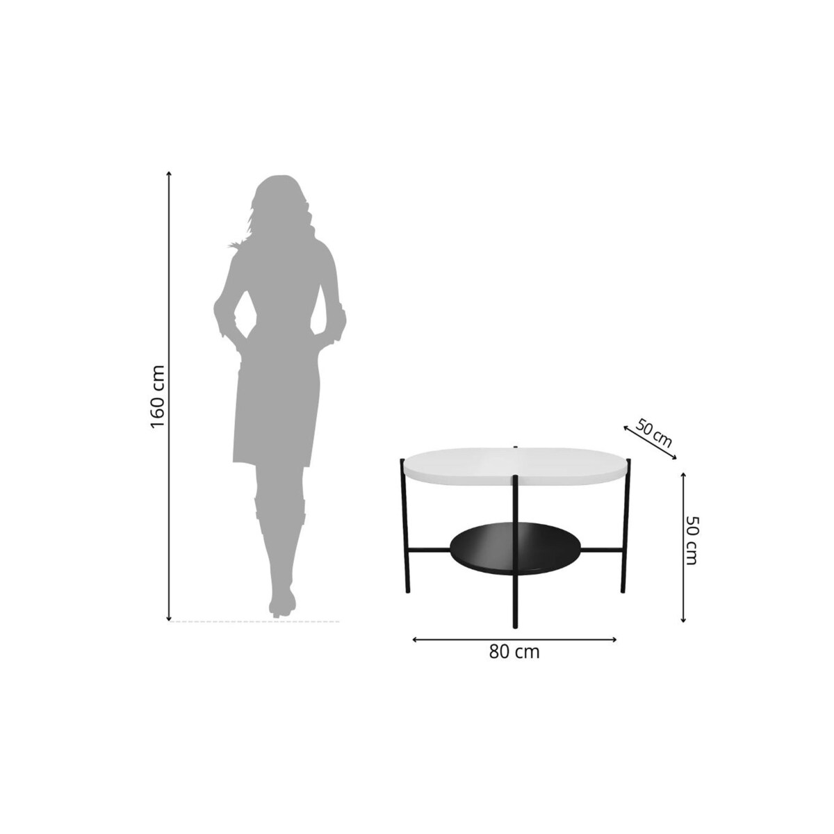 Nowoczesny stolik kawowy Dancan ARENA / czarna podstawa + biały i czarny blat