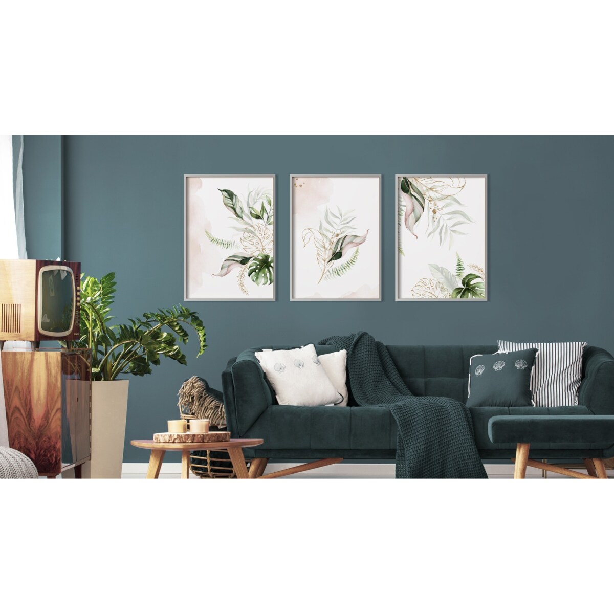 Zestaw 3x Plakat W Ramie AKWARELOWE Liście W Stylu Boho 30x40cm