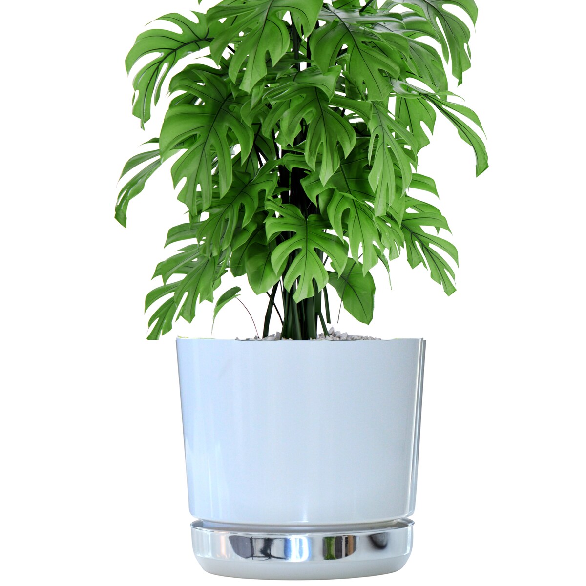 21 Doniczka DUO BIAŁA z podstawką KRAINA LODU dwukolorowa nowoczesna z połyskiem elegancka efekt lustra srebrna minimalizm