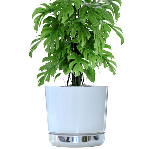 21 Doniczka DUO BIAŁA z podstawką KRAINA LODU dwukolorowa nowoczesna z połyskiem elegancka efekt lustra srebrna minimalizm