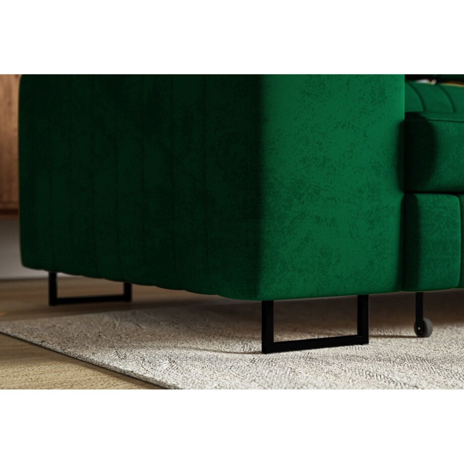 Narożnik NOLA do salonu, regulowane zagłówki-prawostronny- butelkowa zieleń