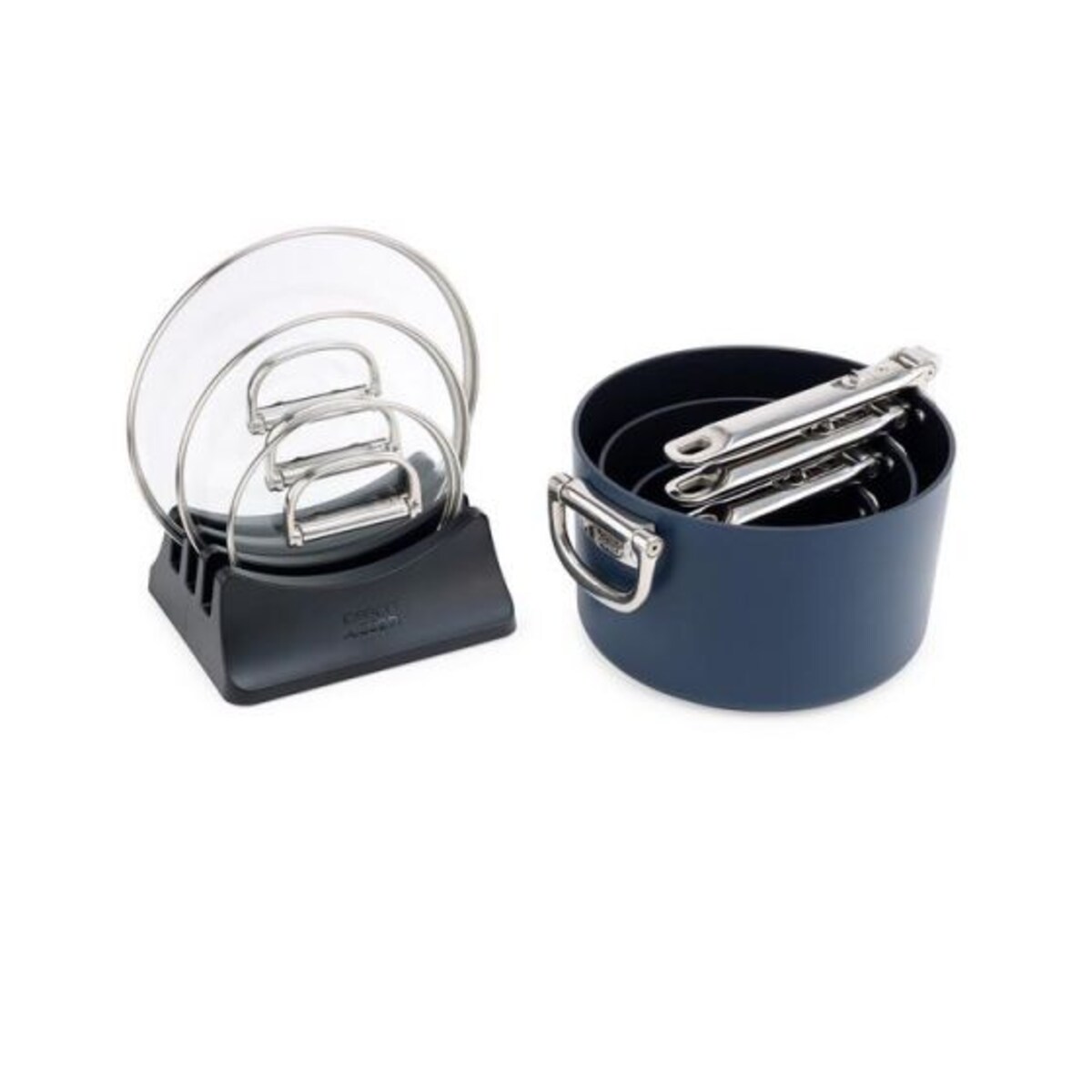 Zestaw 3 naczyń z pokrywkami + stojak Space Joseph Joseph