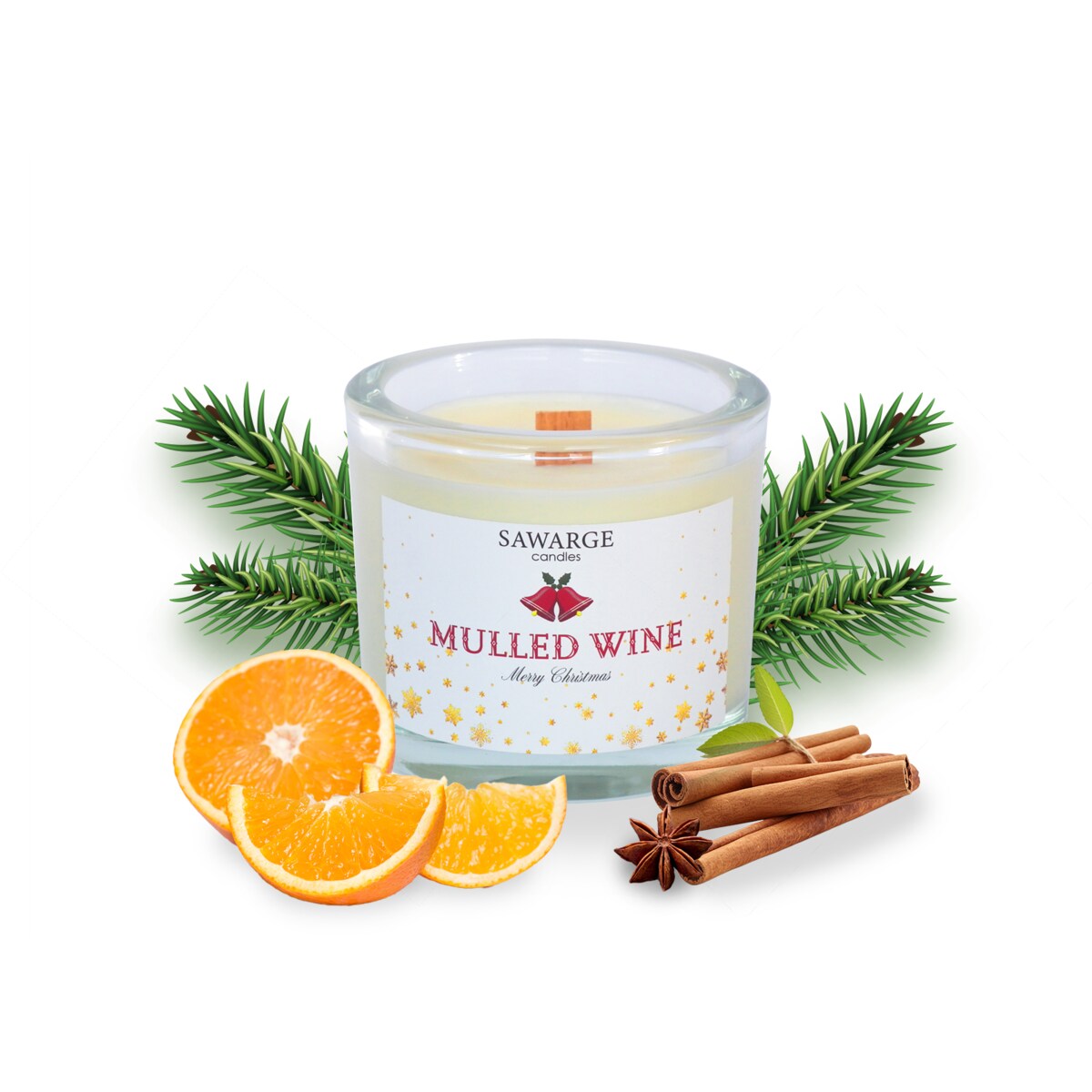 Świeca Zapachowa Sojowa Świąteczna /Drewniany Knot/40h/Mulled Wine 200g