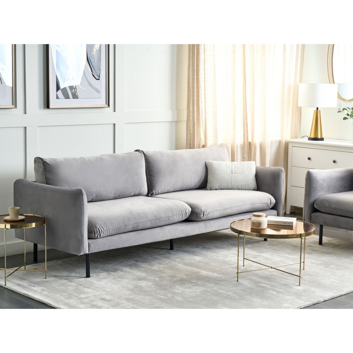 Sofa welurowa 3-osobowa szara VINTERBRO