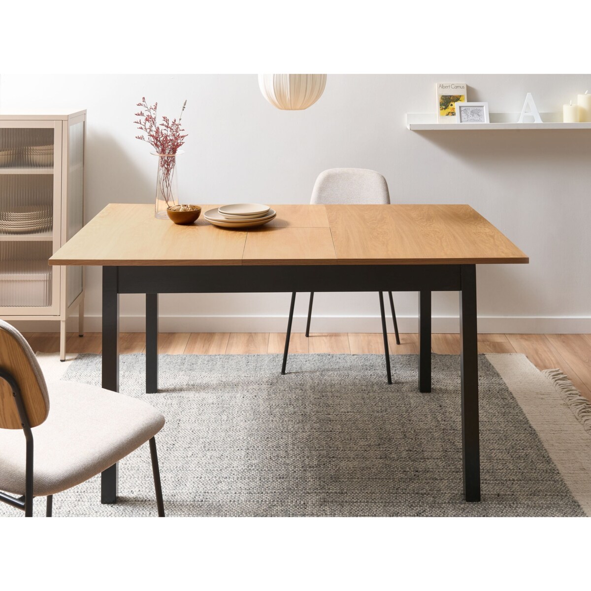 Stół do jadalni rozkładany HOUSTON Jasnobrązowy/ czarny 120/150 cm 90 cm Drewno sosnowe