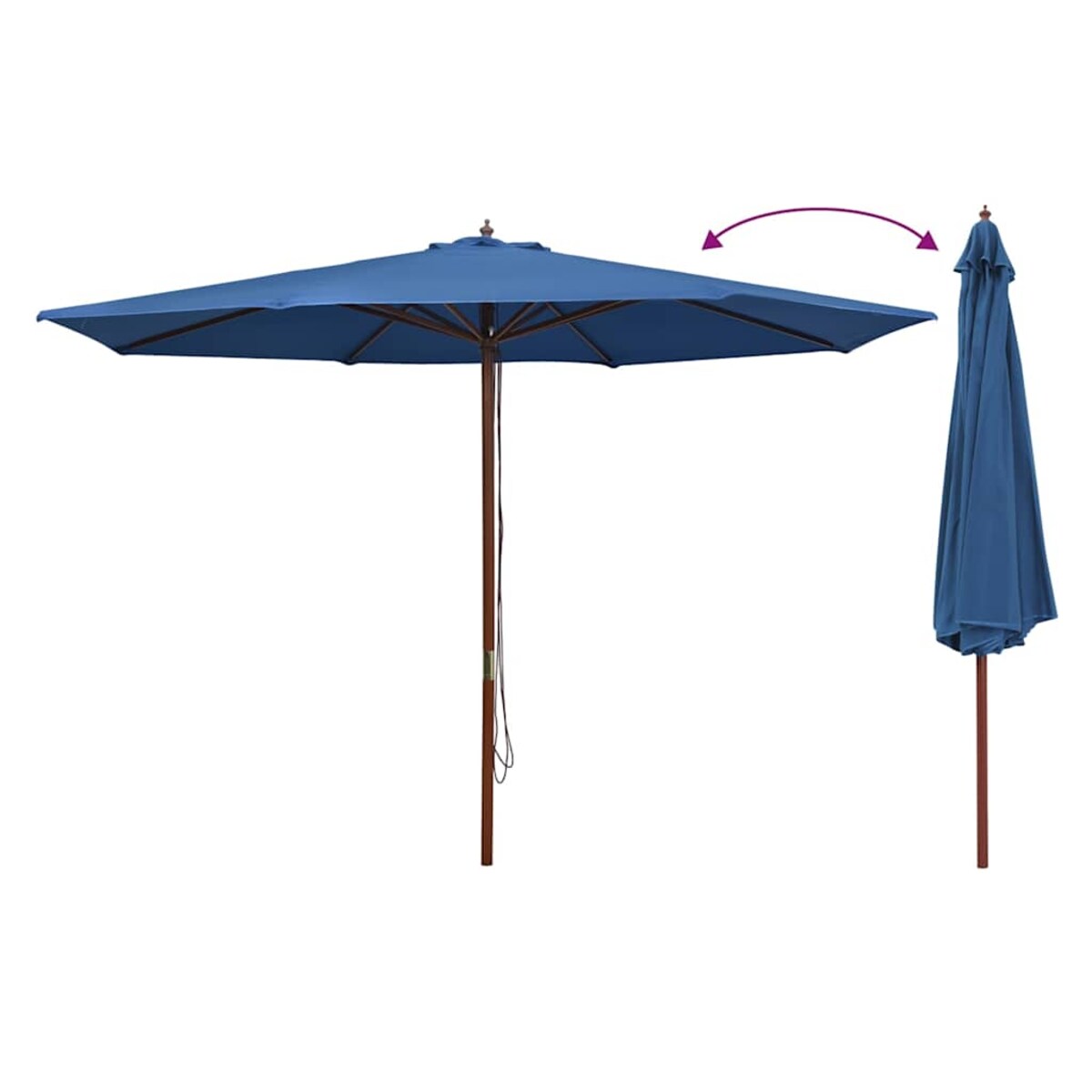 vidaXL Parasol ogrodowy na drewnianym słupku, 350 cm, niebieski