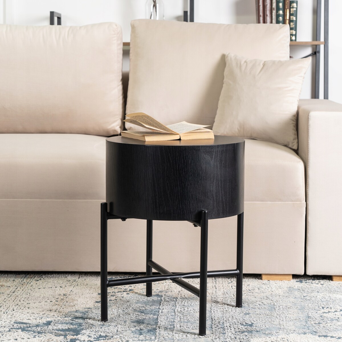 Stolik Kawowy Okrągły Mały Loft Ława Do Salonu Sypialni Czarna CEVES