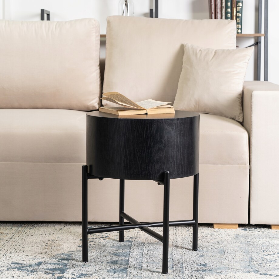 Stolik Kawowy Okrągły Mały Loft Ława Do Salonu Sypialni Czarna CEVES