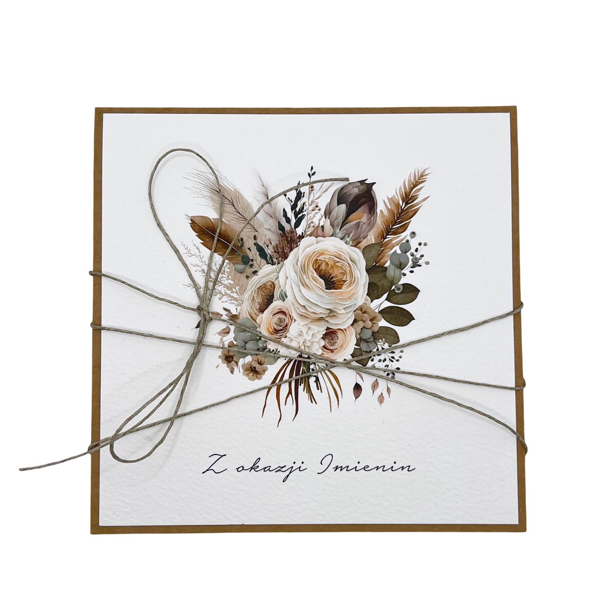Kartka ręcznie robiona imieninowa z okazji imienin bukiet boho