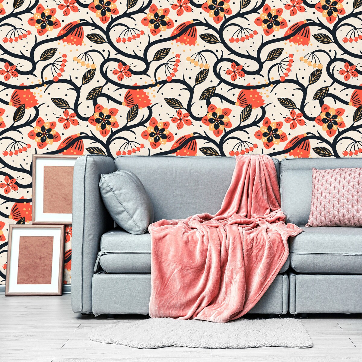 Tapeta Ścienna Do Jadalni Kolorowe Kwiaty Styl Retro Abstrakcja