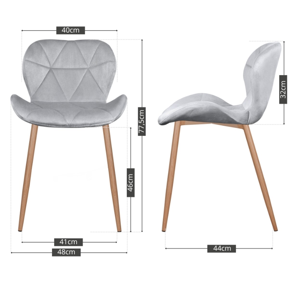 Krzesło tapicerowane welurowe szare jasne nogi do salonu jadalni