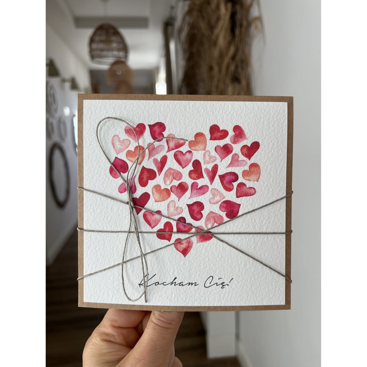 Wyjątkowa ręcznie robiona kartka prezent na walentynki, walentynkowa - walentynka z sercem z napisem Kocham Cię
