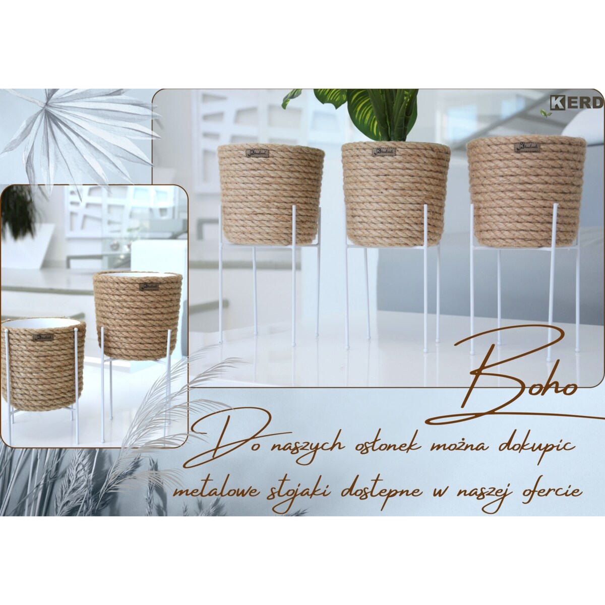 17 BOHO jutowa osłonka na doniczkę koszyk naturalny lina z trawy plecionej JUTA styl skandynawski etno loft wzór 17/210