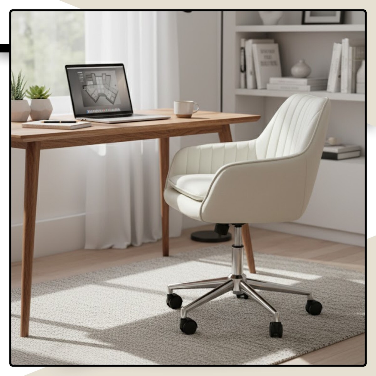 Krzesło biurowe fotel obrotowy welurowy regulowany beżowy