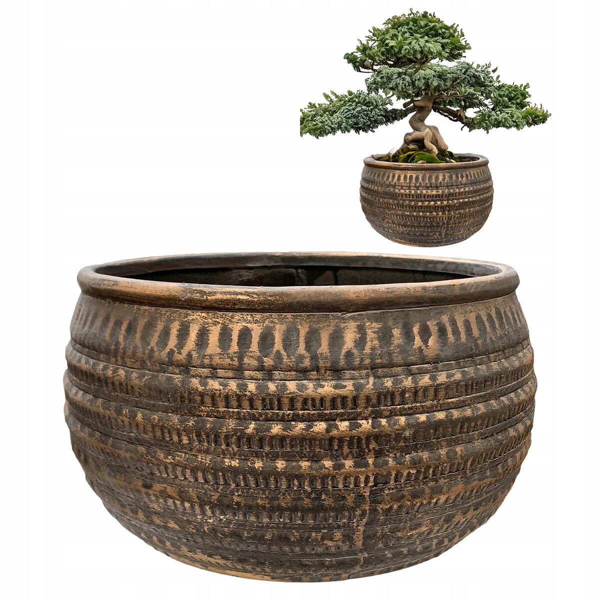 DONICZKA NISKA PŁASKA DUŻA 27cm betonowa na bonsai parapet kwiaty do salonu