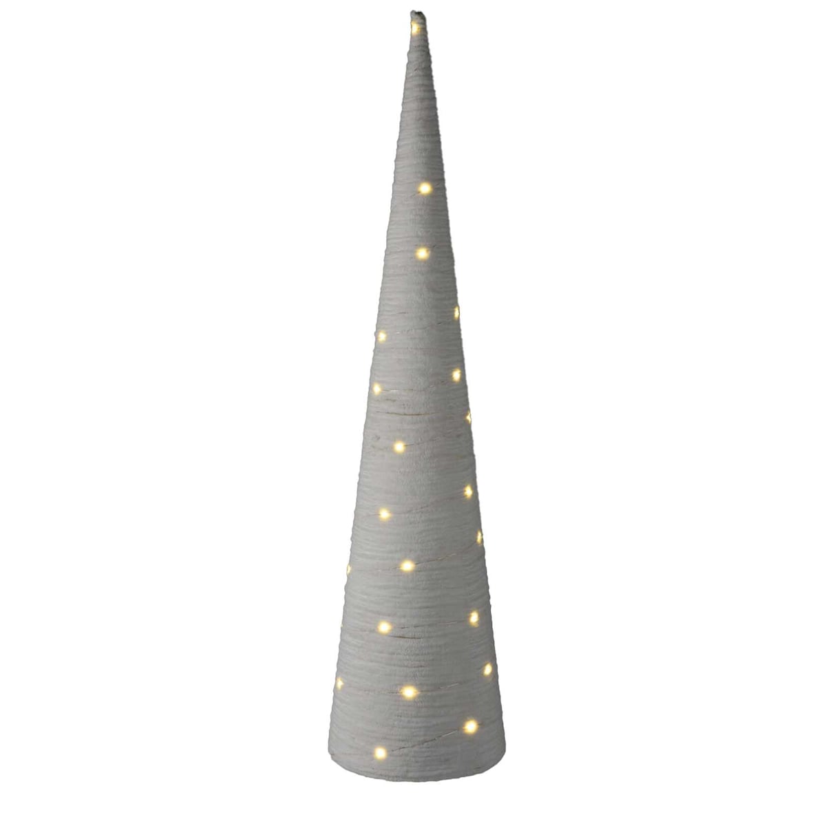 Choinka stożek z materiału z LED, 80 cm, na baterie, kolor biały, tworzywo sztuczne