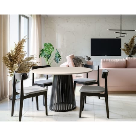 Stół okrągły VIV z lamelami do jadalni , salonu, blat 90 cm - kaszmirowy