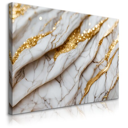 OBRAZ DO SYPIALNI BIAŁY NOWOCZESNY MARMUR ELEMENTY ZŁOTA 40x30cm
