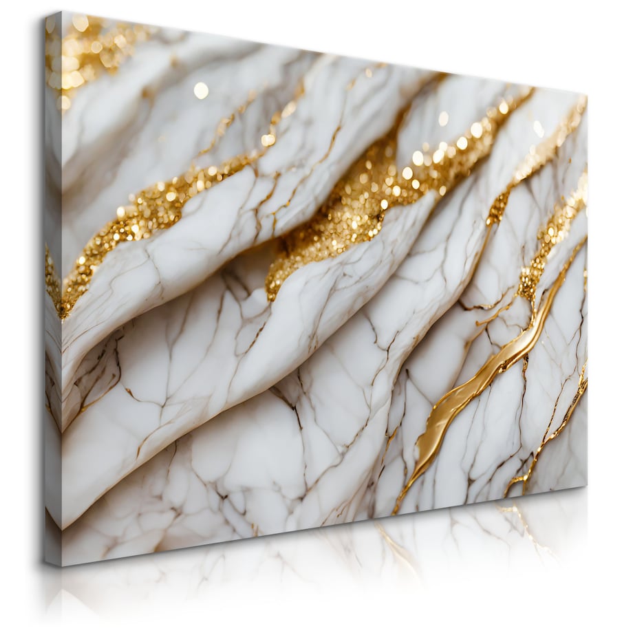 OBRAZ DO SYPIALNI BIAŁY NOWOCZESNY MARMUR ELEMENTY ZŁOTA 40x30cm