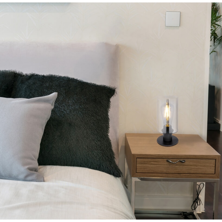 Lampka stojąca Hadera 15465T na komodę czarna przydymiona