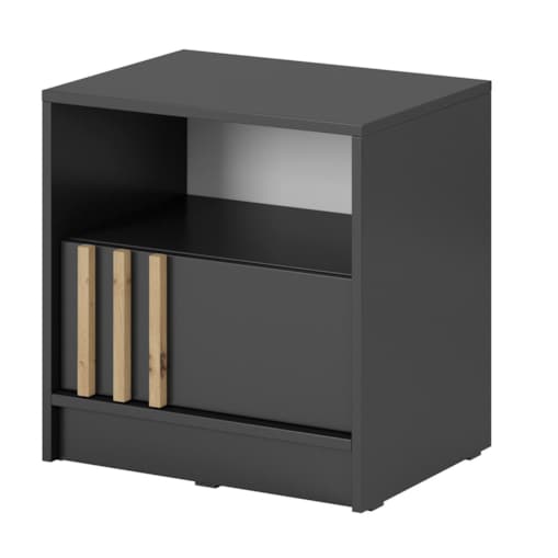 Szafka nocna KELLY z szufladą i półką oraz uchwytem z lameli, Grafitowa