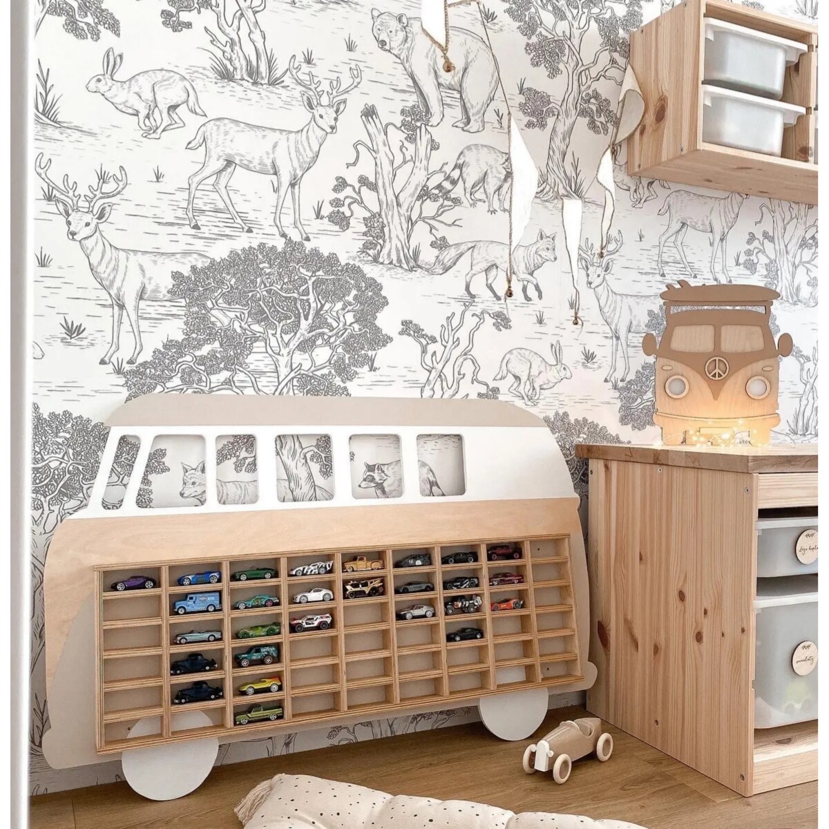 PÓŁKA DREWNIANA NA RESORAKI KAMPER BEŻOWA