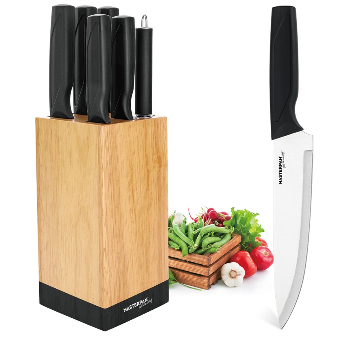 Zestaw Komplet Noży Kuchennych W Drewnianym Bloku 6 El Ostrzałka
