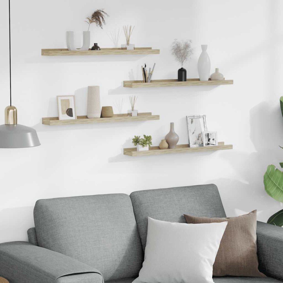 vidaXL Półki ścienne, 4 szt., dąb sonoma, 60x9x3 cm